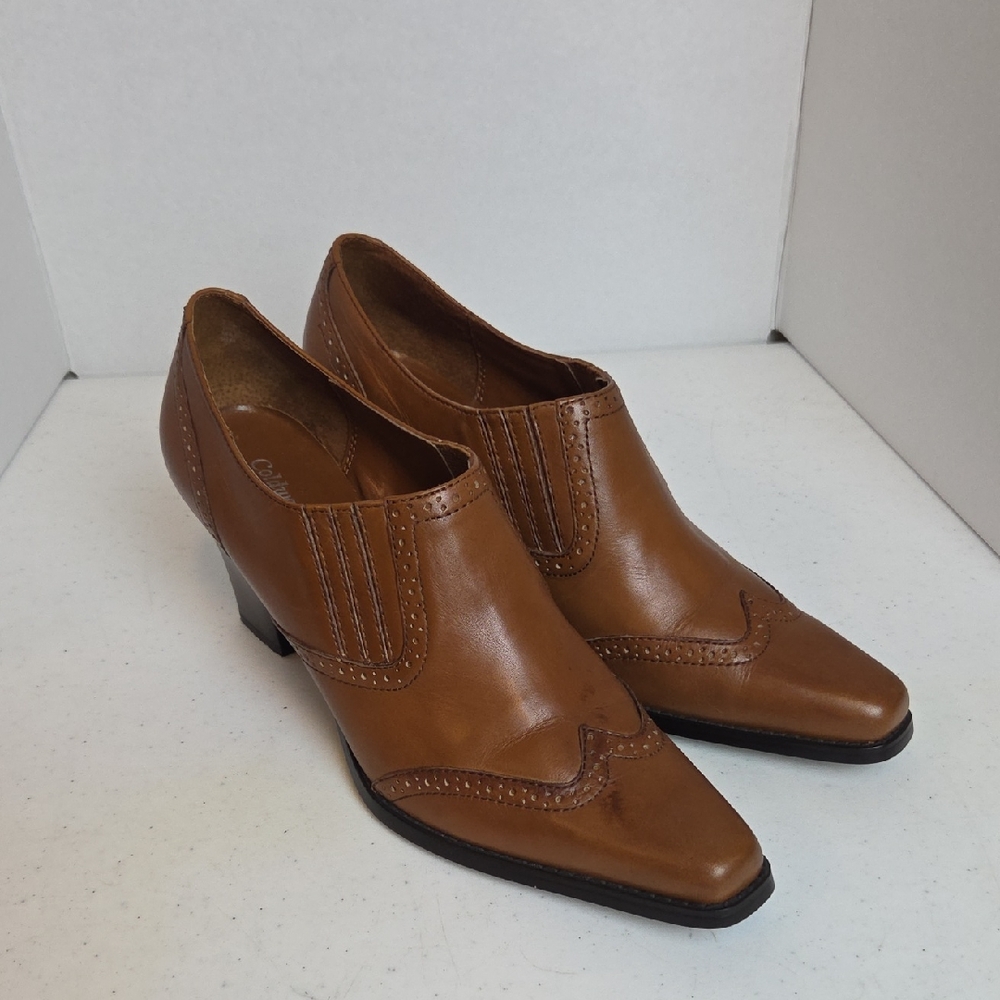 Cold Water Creek Women's Brown Leather Western Wingtip Slip-On Heels Size 9.5